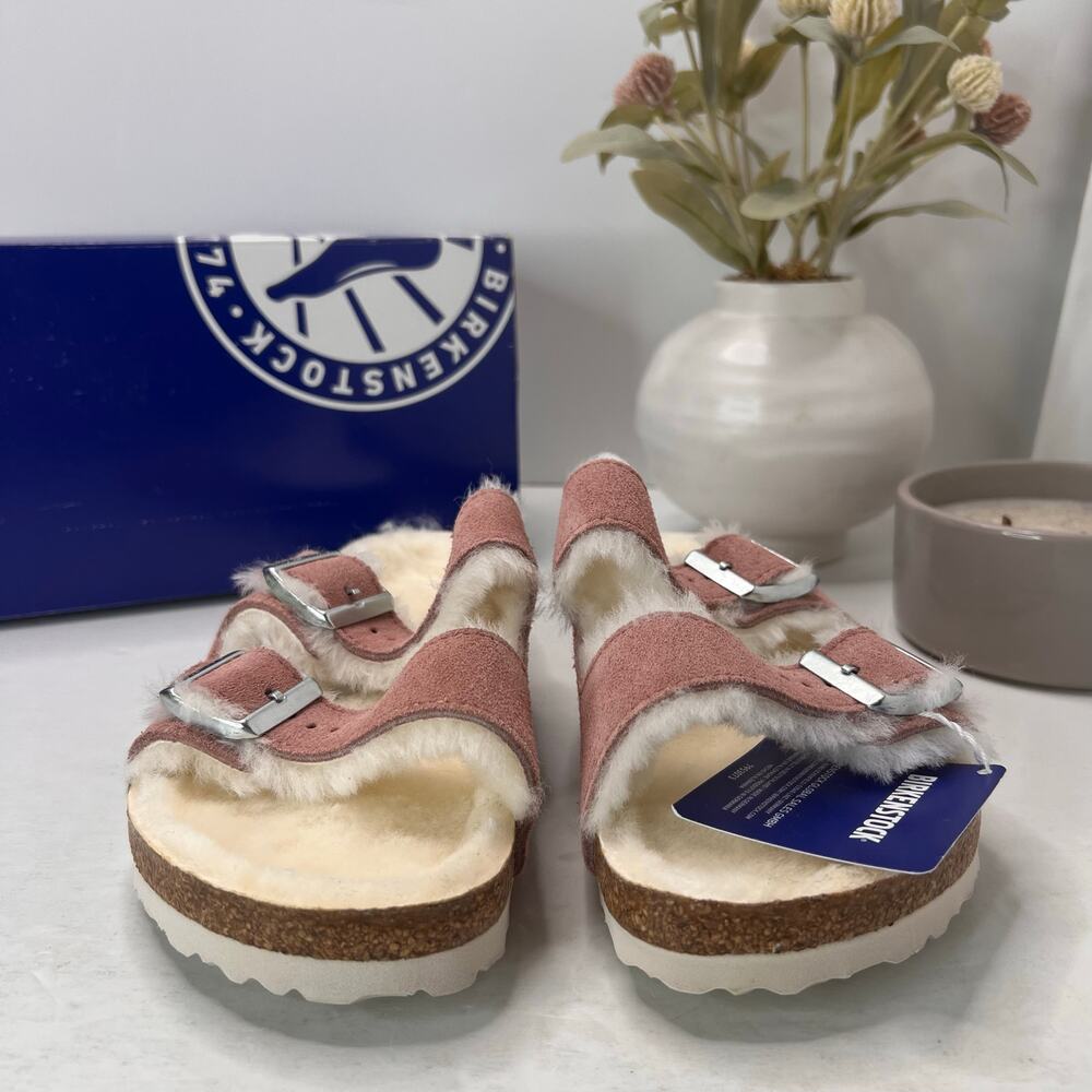 Birkenstock Arizona Shearling Sandal Clay Pink Women 5/EU36 Regular Fit NWB - Picture 3 of 10